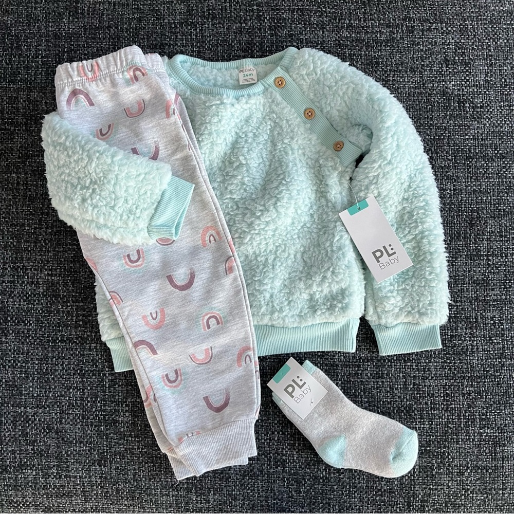 NWT PL Baby Fuzzy Sweater Set